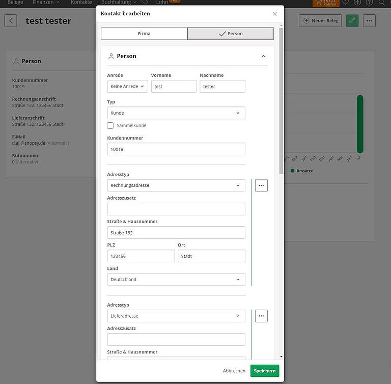 Kontakt bearbeiten im Shopsy