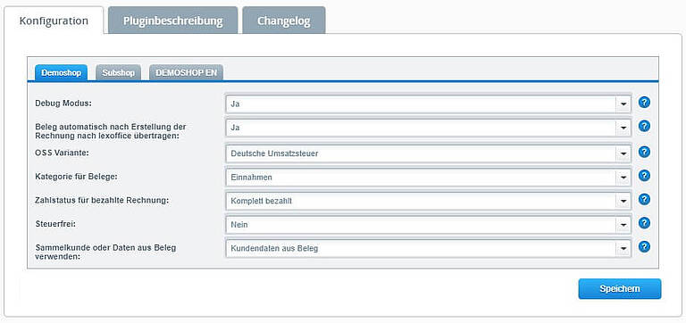 Konfiguration von Shopware Fibu by Shopsy