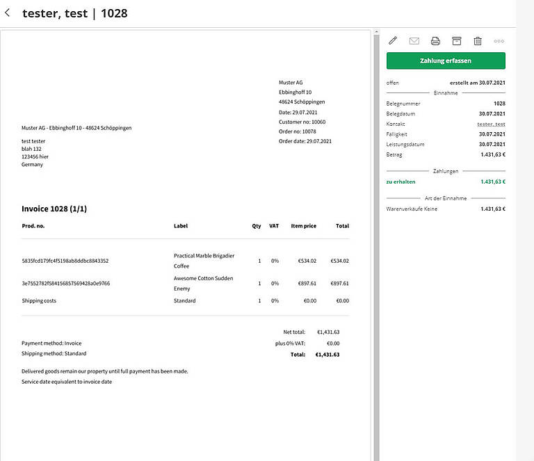 Rechnung erstellen im Shopsy
