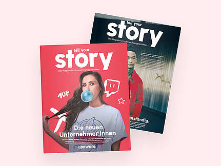 Zwei Cover von verschiedenen Tell-Your-Story-Ausgaben.