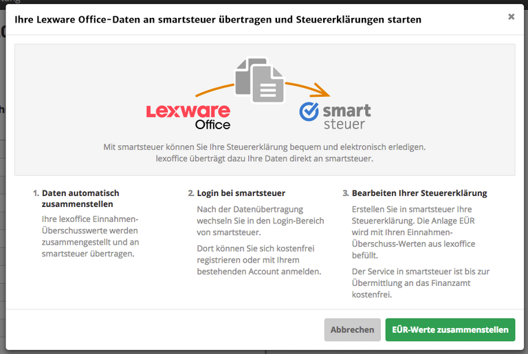 Smartsteuer-Screenshot - wie xelware Office-Daten an Smartsteuer übertragen