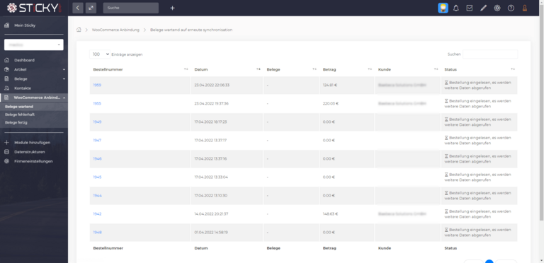 WooCommerce Anbindung - Belege wartend auf erneute Synchronisation