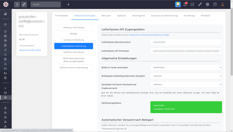 LetterXpress API Zugangsdaten