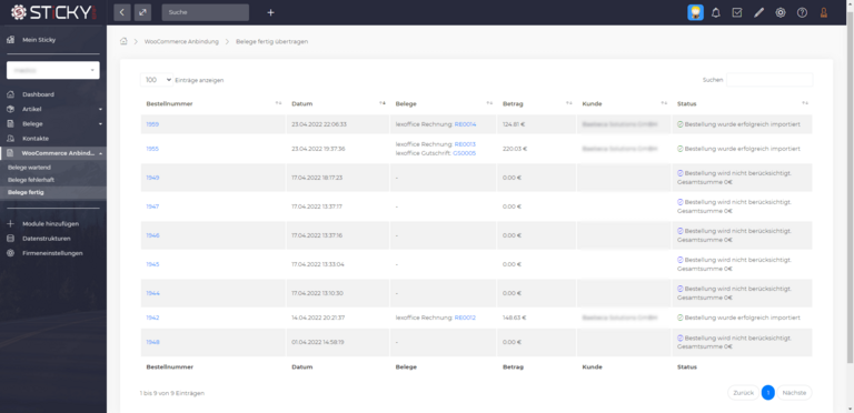 WooCommerce Anbindung - Belege fertig übertragen